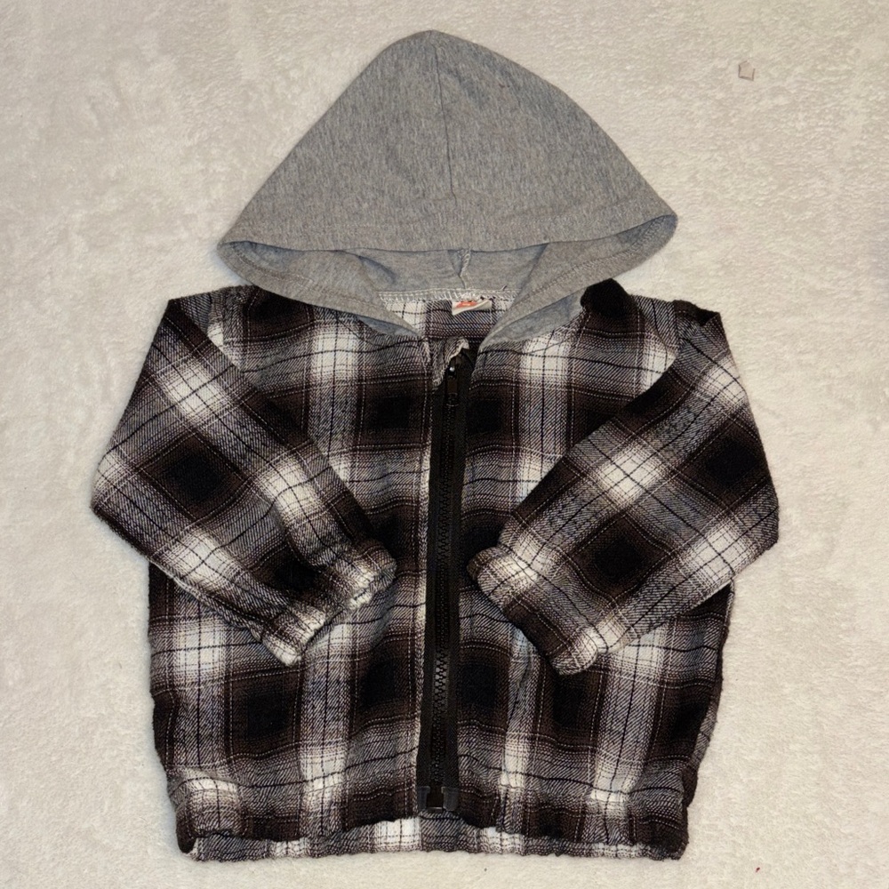 Kids Grey Plaid Zip Hoodie Jacket